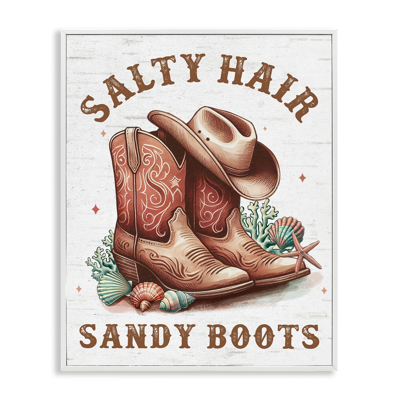 Stupell Industries Coastal Cowgirl Boots Framed Giclee Wall Art Design by Lettered and Lined
